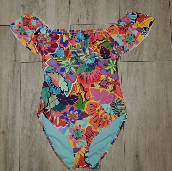 Bleu Rod Beattie Make It Pop off the shoulder Sz 6 ruffle swimsuit - Picture 5 of 15